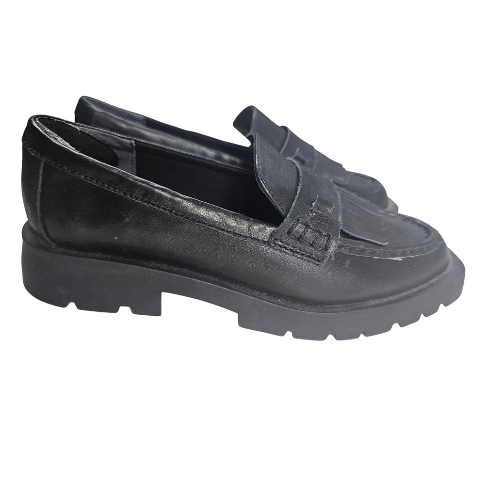Dolce Vita Black Leather Kiltie Fringe Lug Sole Loafers Square Toe Women 6.5W